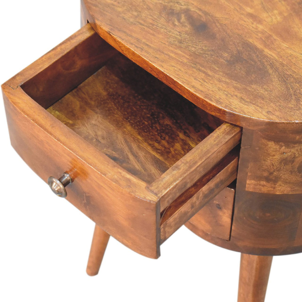 Solid Wood Mini Chestnut Rounded Nightstand, 2-Drawers, Nordic Legs
