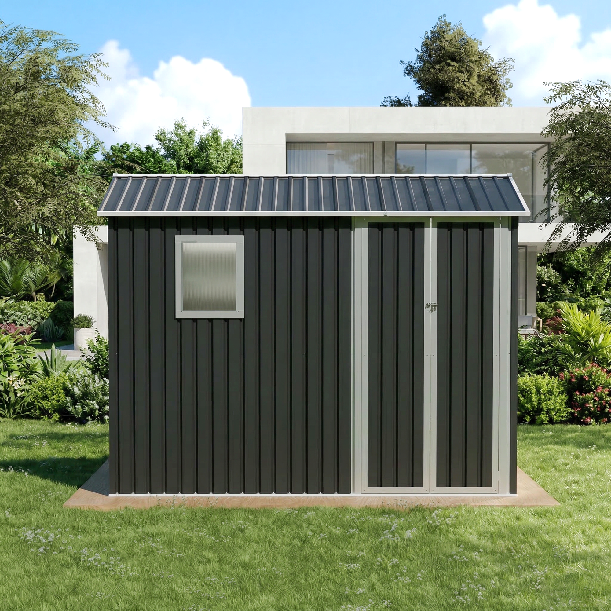 9x6 Ft Metal Garden Shed with 1 Window for Outdoor Patio Storage