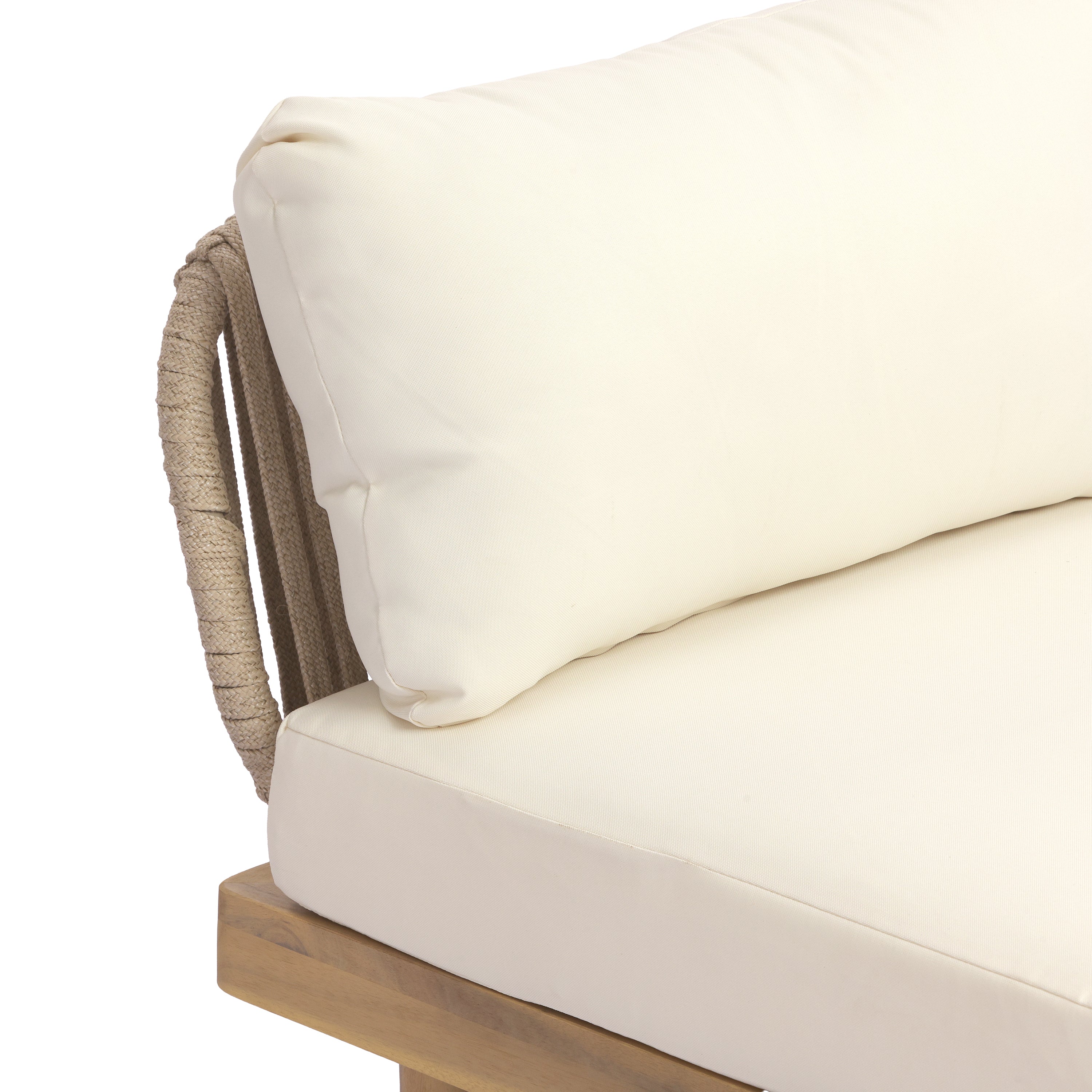 Acacia Wood Outdoor Armless Chair with Rope Back & Weather-Resistant Cushion