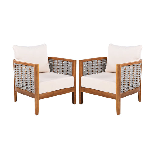 2 Pieces Outdoor Unique Tub Design Armchair with Woven Rope