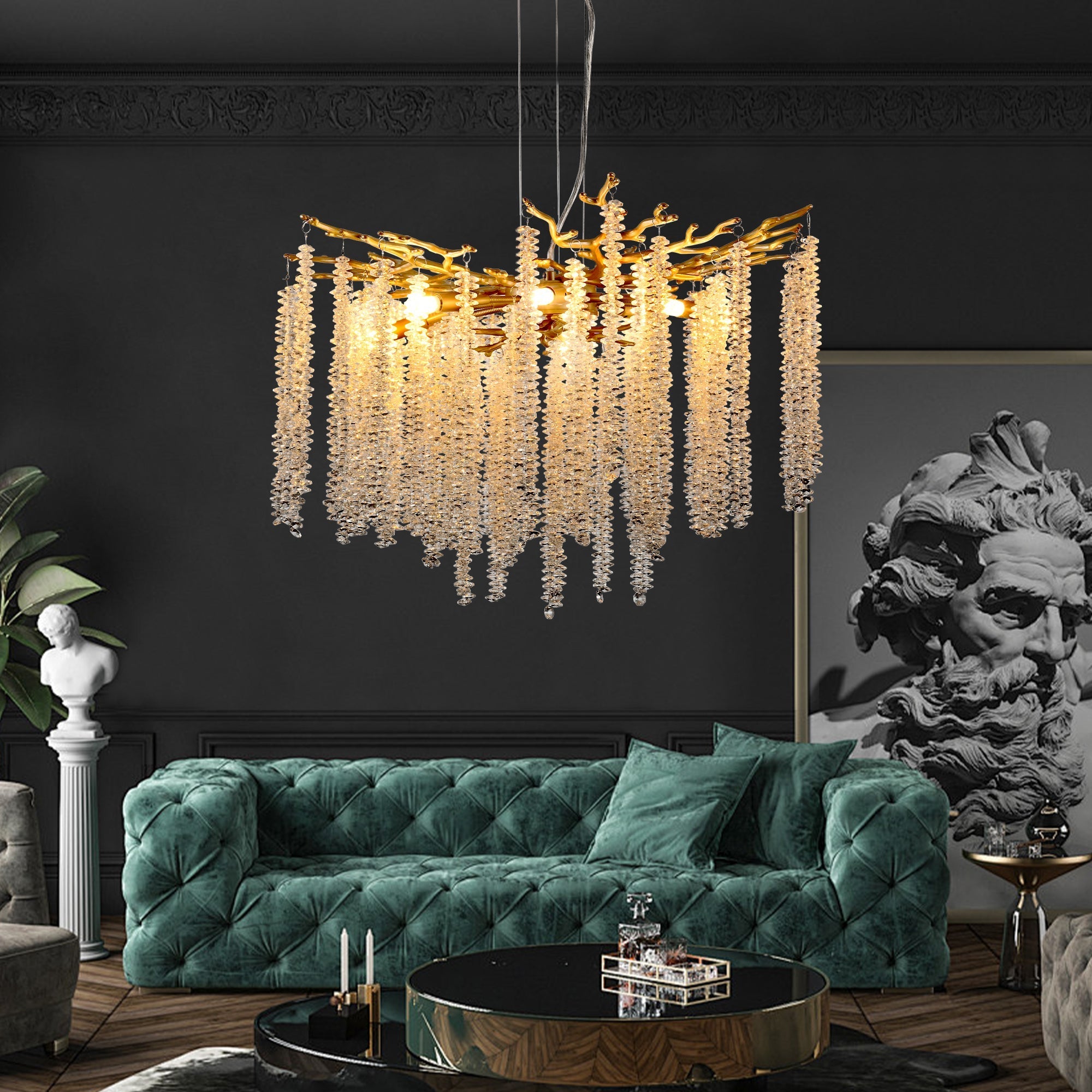 24-inch Modern Golden Pendant Light with Cascading Crystal Strands