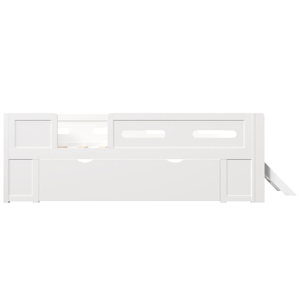 Platform Bed With Guardrail And Drawer