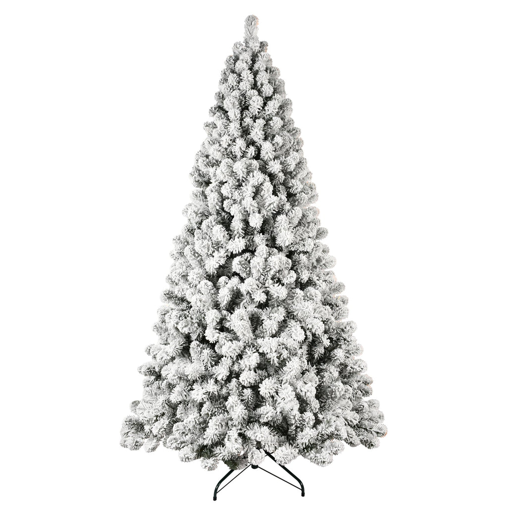 8ft Flocked Pre-Lit Christmas Tree with 500 UL Warm Lights