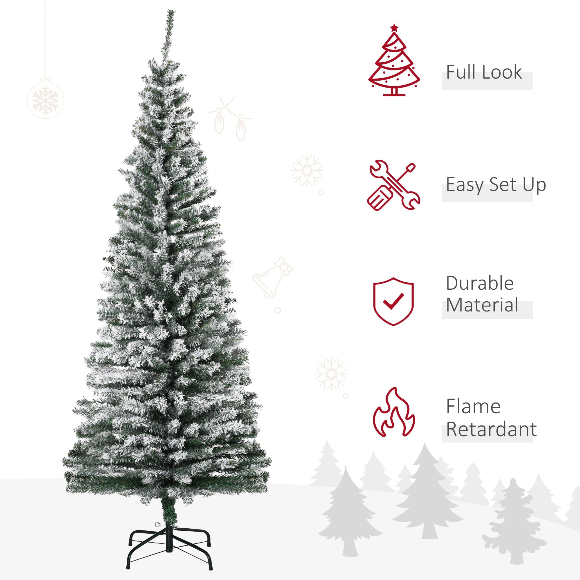 HOMCOM 6' Tall Unlit Snow-Flocked Slim Artificial Christmas Tree