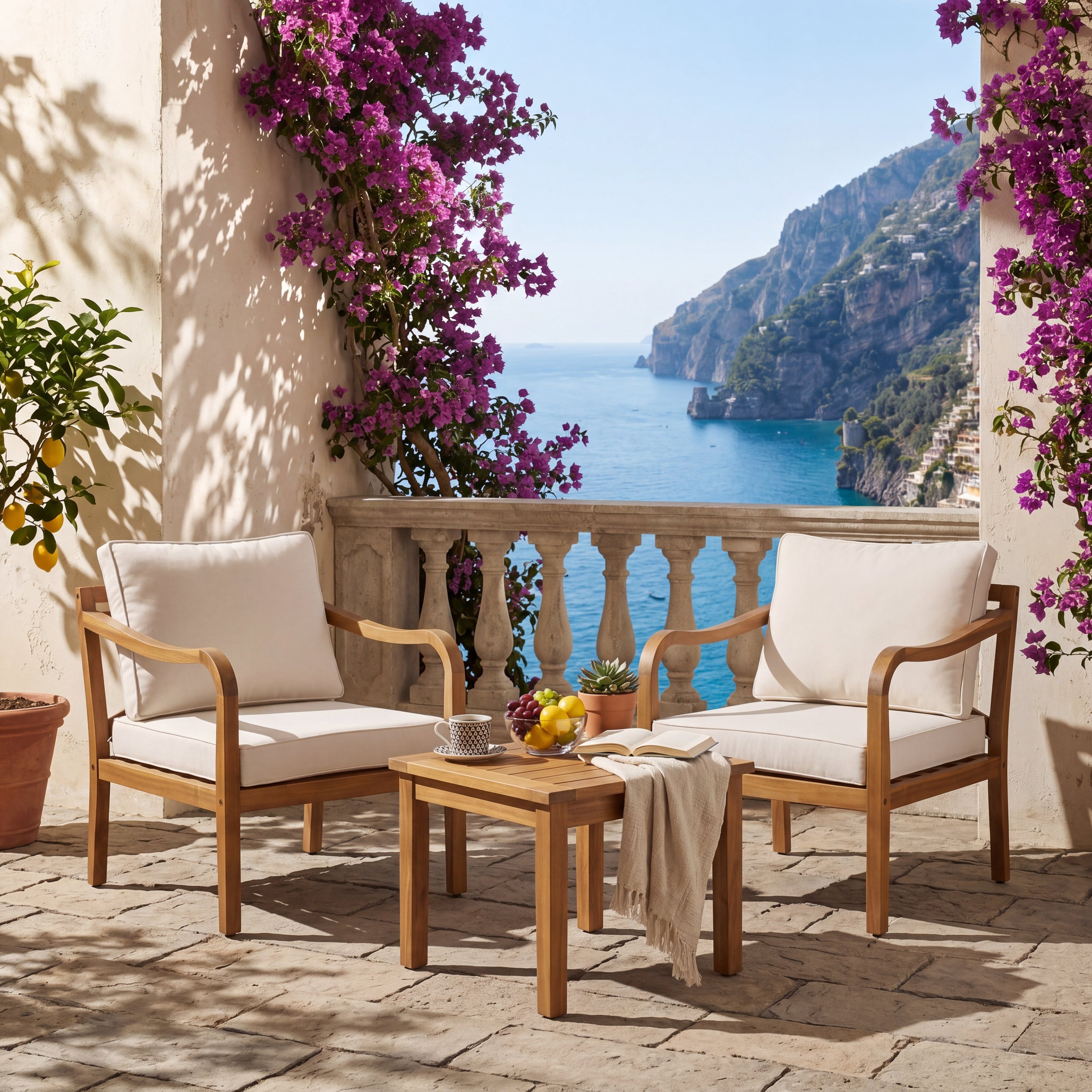 Acacia Wood Patio Furniture Club Chair Set of 2