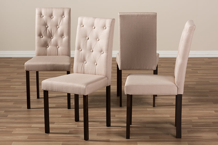 Baxton Studio Gardner Modern and Contemporary Dark Brown Finished Beige Fabric Upholstered Dining Chair (Set of 4)