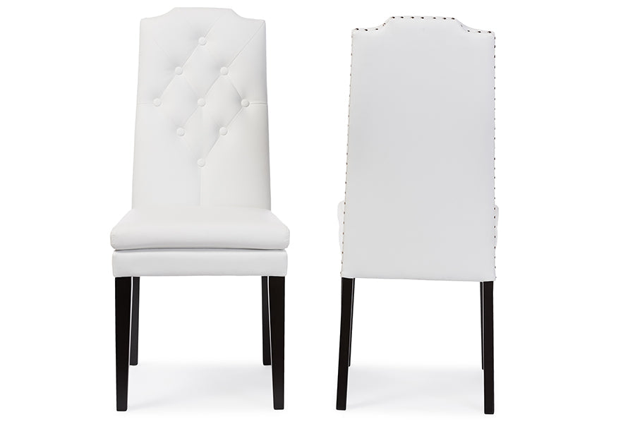Baxton Studio Dylin Modern and Contemporary White Faux Leather Button-Tufted Nail heads Trim Dining Chair (Set of 2)