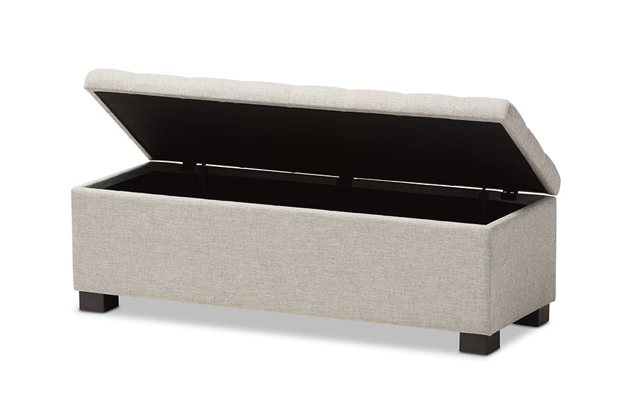 Baxton Studio Roanoke Modern and Contemporary Beige Fabric Upholstered Grid-Tufting Storage Ottoman Bench