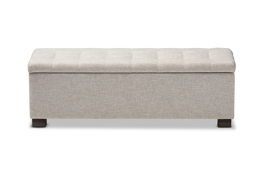 Baxton Studio Roanoke Modern and Contemporary Beige Fabric Upholstered Grid-Tufting Storage Ottoman Bench