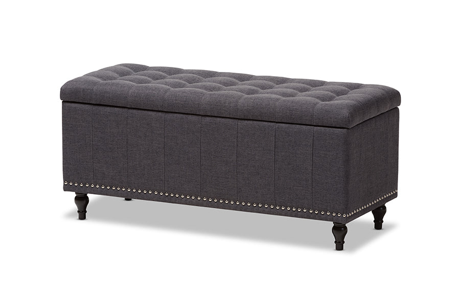 Baxton Studio Kaylee Modern Classic Dark Grey Fabric Upholstered Button-Tufting Storage Ottoman Bench