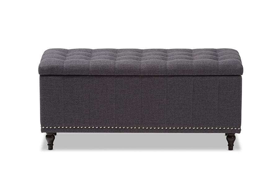 Baxton Studio Kaylee Modern Classic Dark Grey Fabric Upholstered Button-Tufting Storage Ottoman Bench