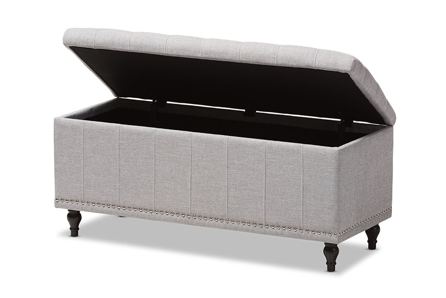 Baxton Studio Kaylee Modern Classic Grayish Beige Fabric Upholstered Button-Tufting Storage Ottoman Bench