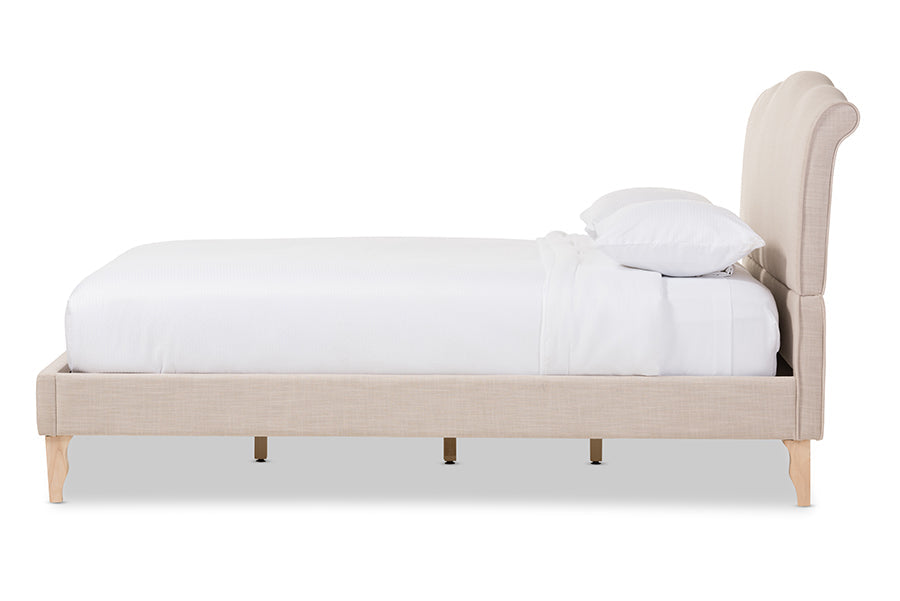 Baxton Studio Fannie French Classic Modern Style Beige Linen Fabric Full Size Platform Bed