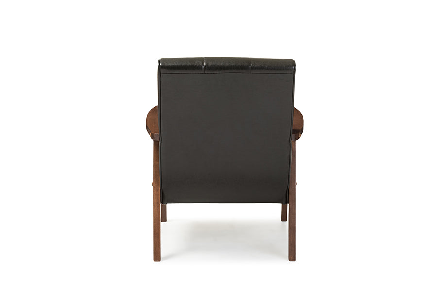 Baxton Studio Nikko Mid-century Modern Scandinavian Style Black Faux Leather Wooden Lounge Chair