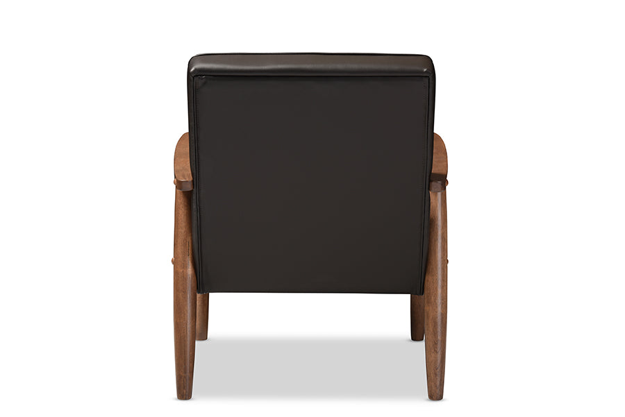 Baxton Studio Sorrento Mid-century Retro Modern Brown Faux Leather Upholstered Wooden Lounge Chair