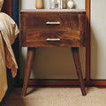Solid Wood Chestnut T-Bar Nightstand, 2-Drawers, Nordic Legs