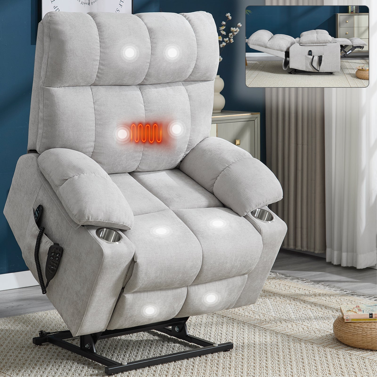 Beige Dual Motor Infinite Position Power Lift Recliner Chair