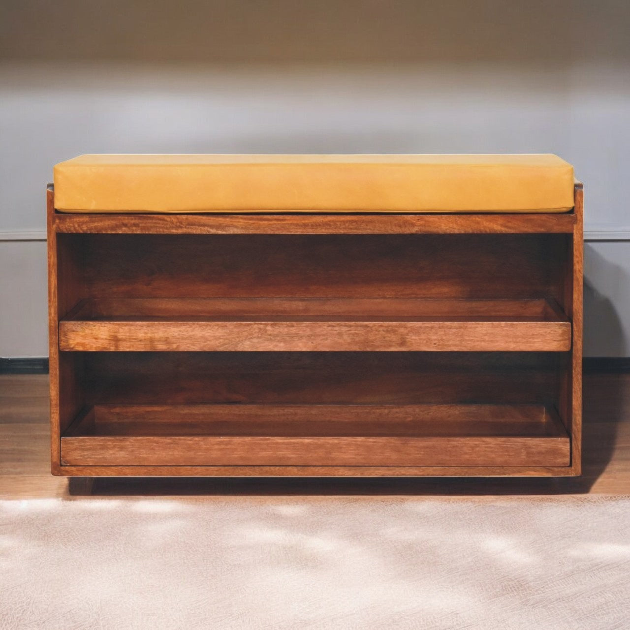 Solid Wood Buffalo Hide Pull Out Bench