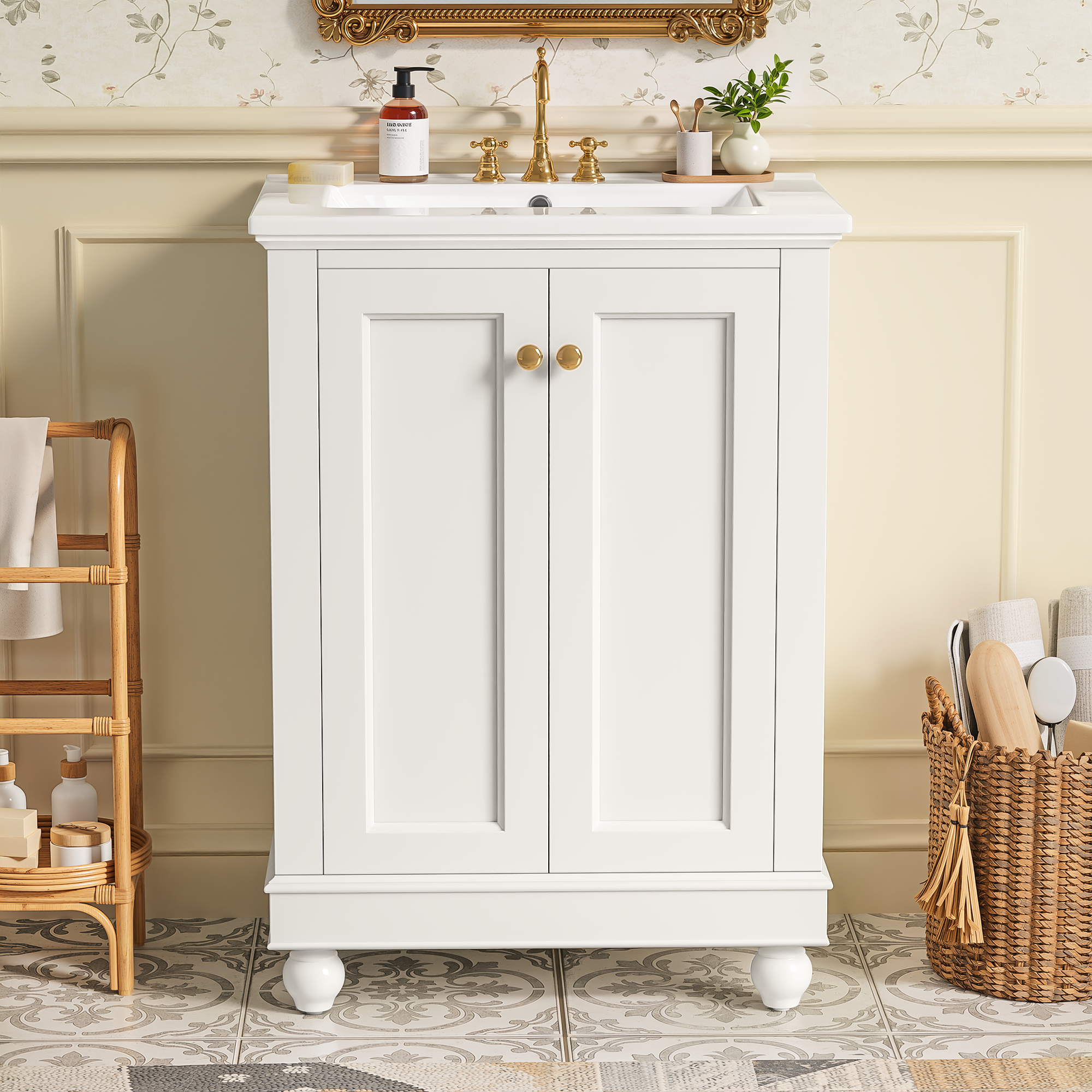 24 Inch Modern Bathroom Vanity Cabinet With Ceramic Sink