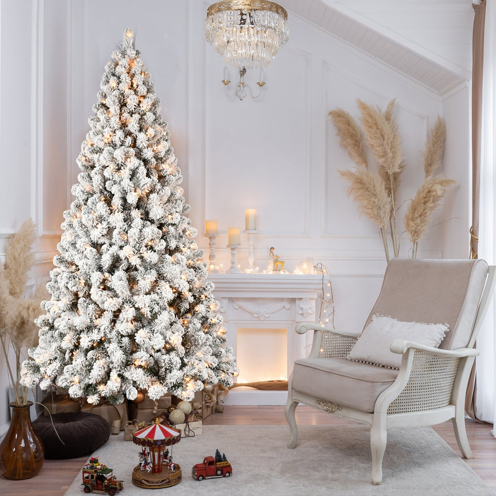 6ft Flocked Pre-Lit Christmas Tree with 300 UL Warm Lights