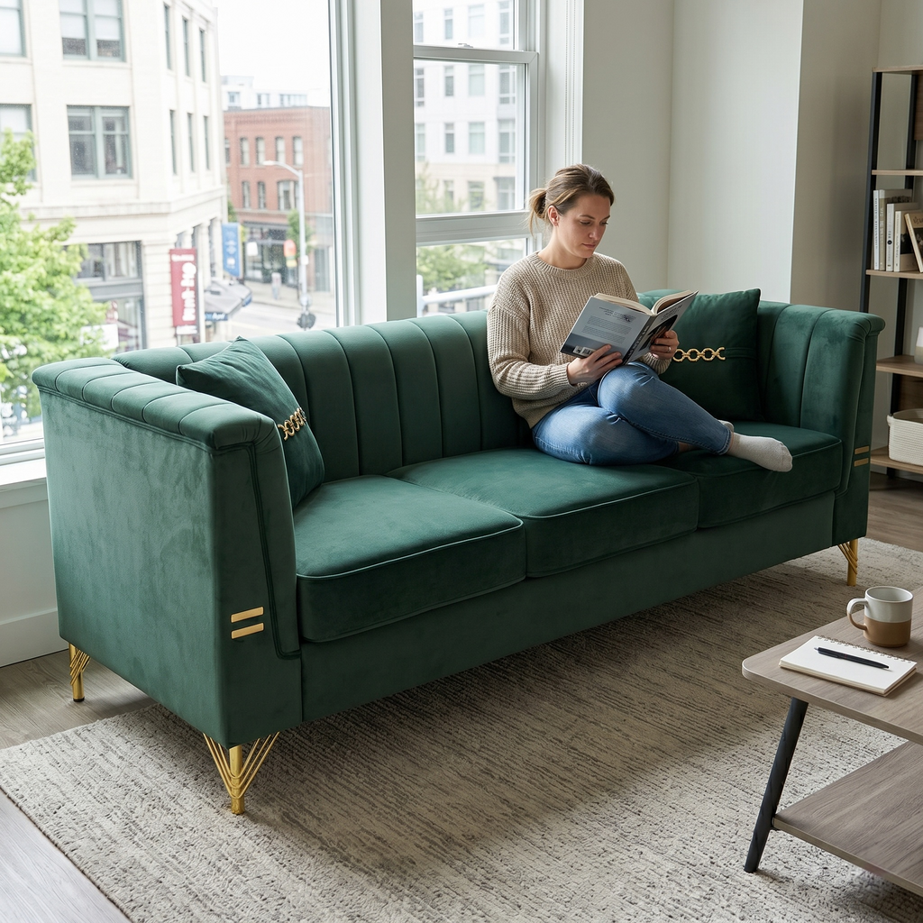 FX-P82B-GR Velvet Sofa