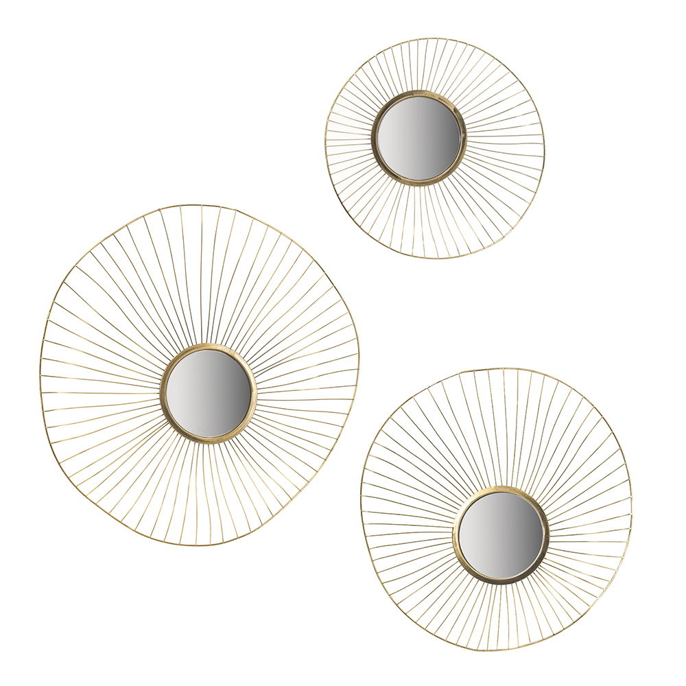 Wall Mirror Abstract Designed Wall Mirrors WithFrame For Home & Office, Top Of Sideboard (Set of 3) - Gold