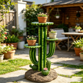 32'' Resin Saguaro Cactus Plant Stand with 3 Display Shelves, Large Multi-Tier Cactus Sculpture Flower Pot Holder, Weatherproof Outdoor Garden Decor for Patio Yard Lawn Succulent Display Rack Ornament