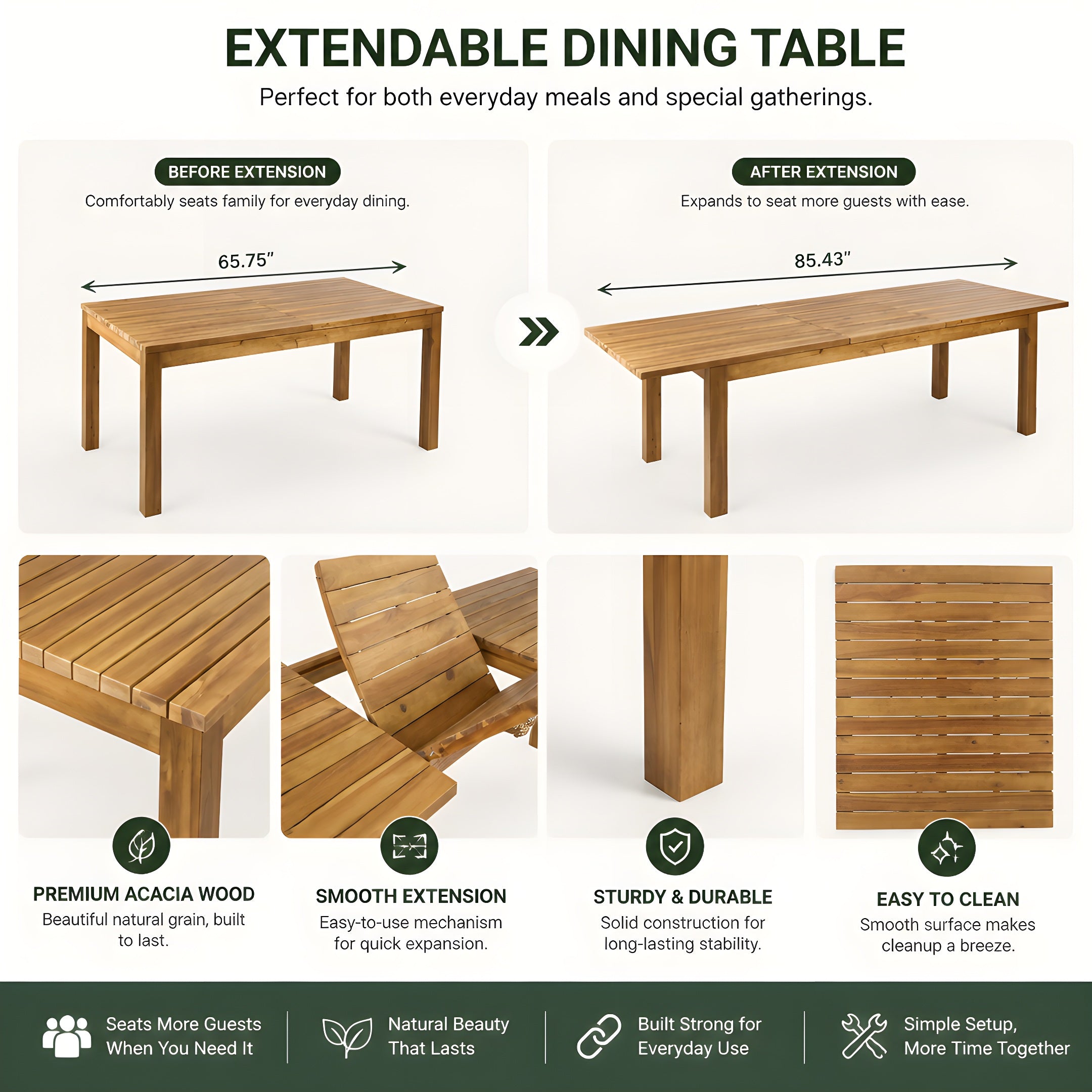 7 Pieces Acacia Wood Outdoor Dining Set