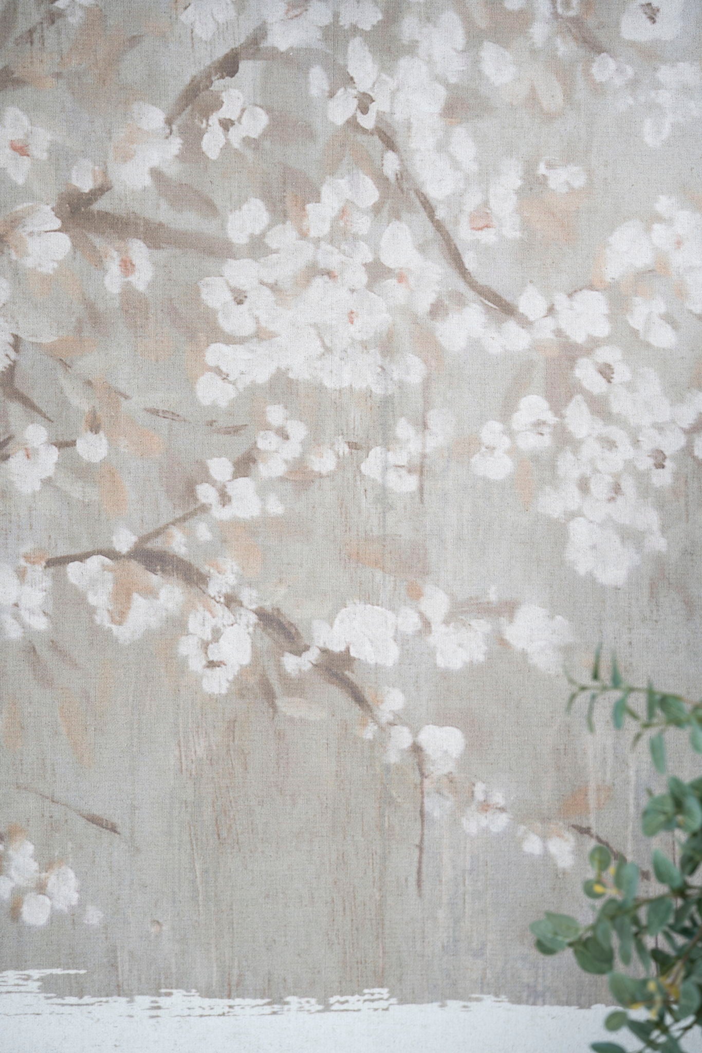 Large Cherry Blossom Canvas Art Print, Home Decor Accent Piece - Gray / White Matte