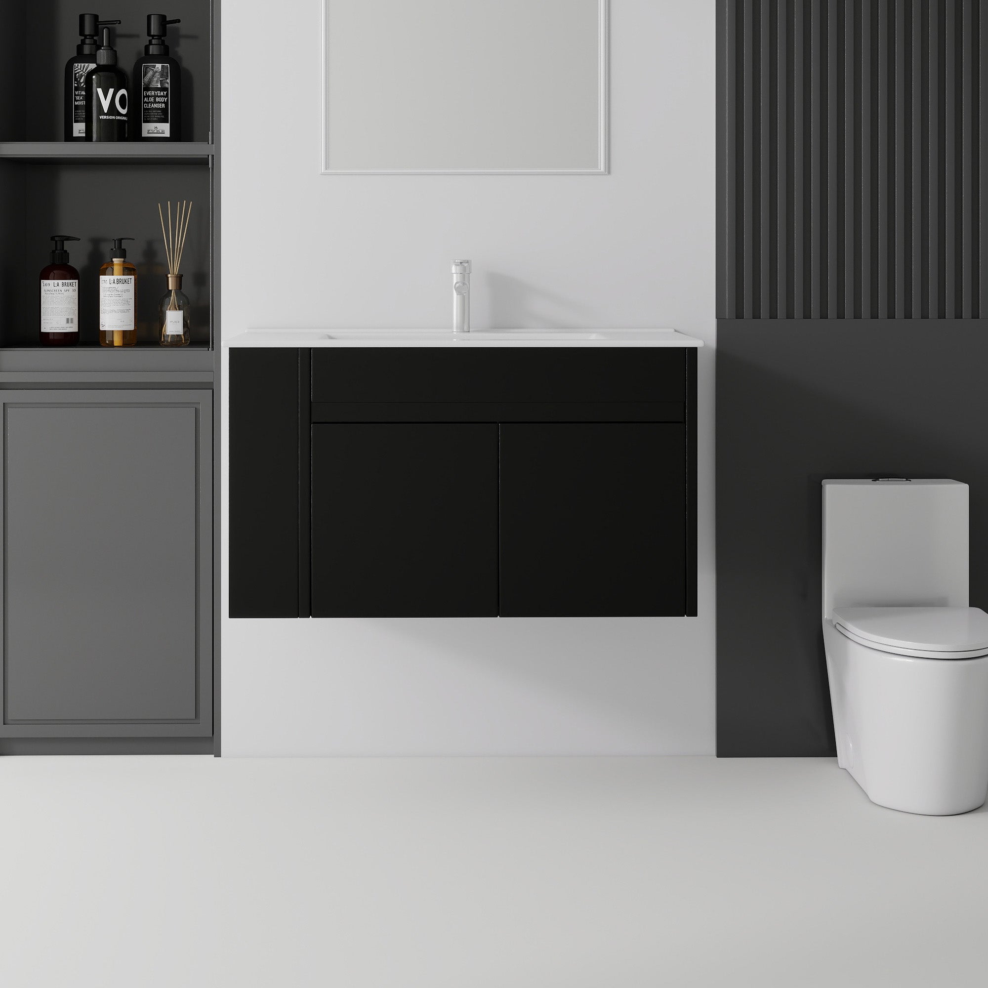 36 Inch Floating Bathroom Vanity with Ceramic Sink and Soft-Close Door