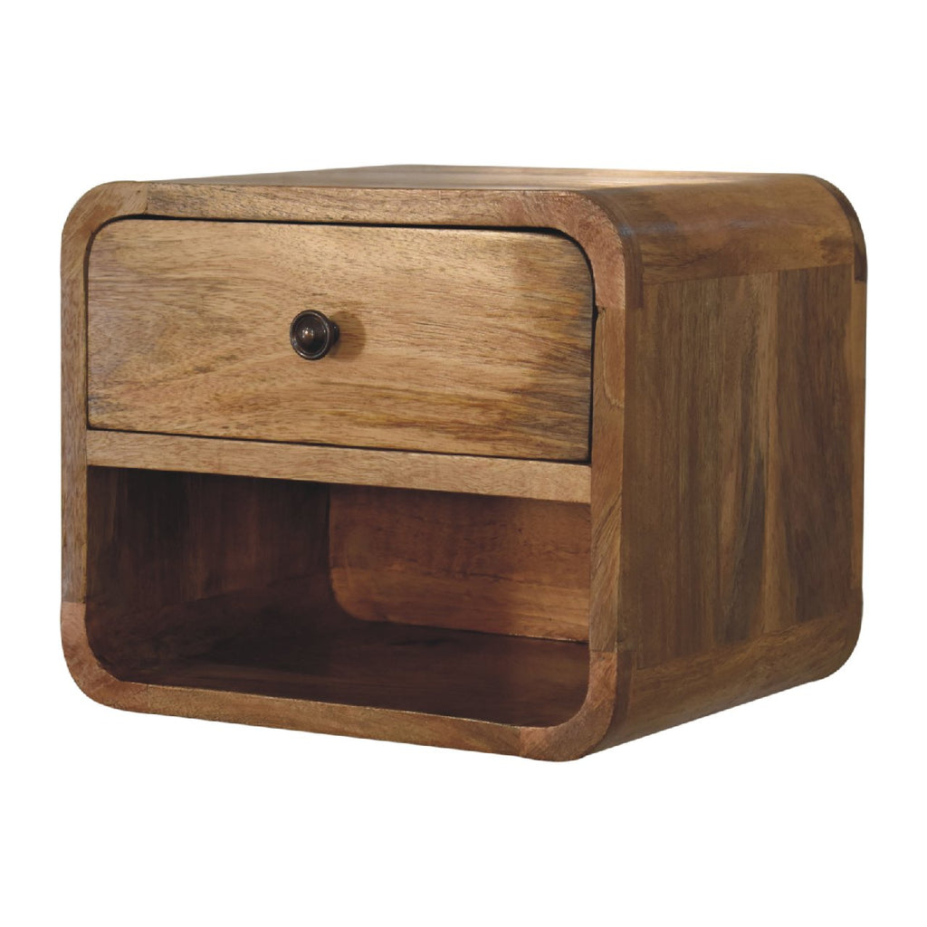 Solid Wood Mini Oak-ish Floating Open Bedside, 1-Drawer