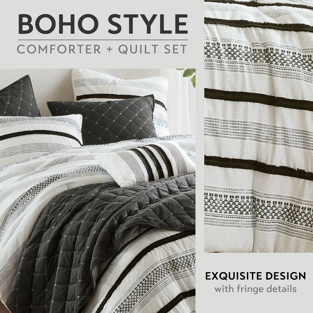 7 Piece Stripe Comforter and Quilt Set - King/Cal King