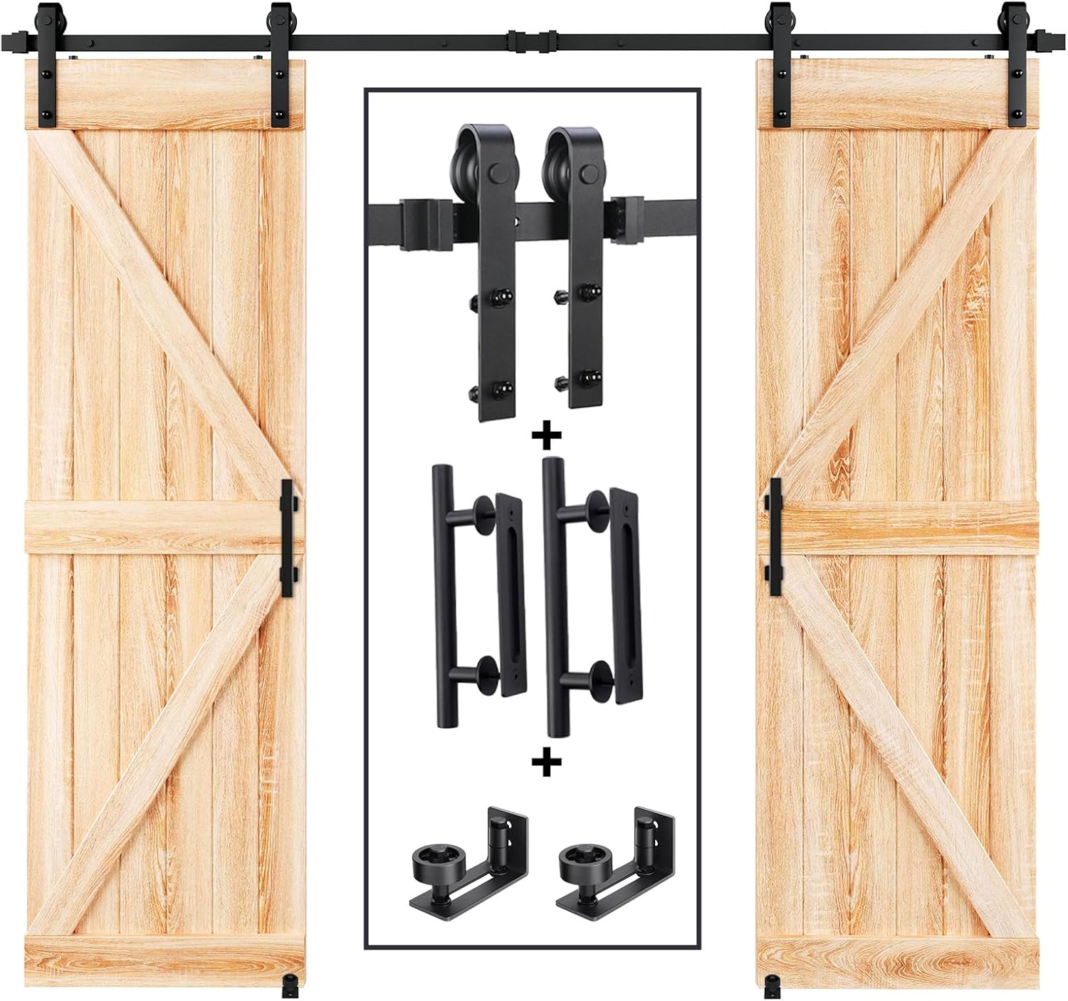 12FT Wood Double Sliding Barn Door Hardware