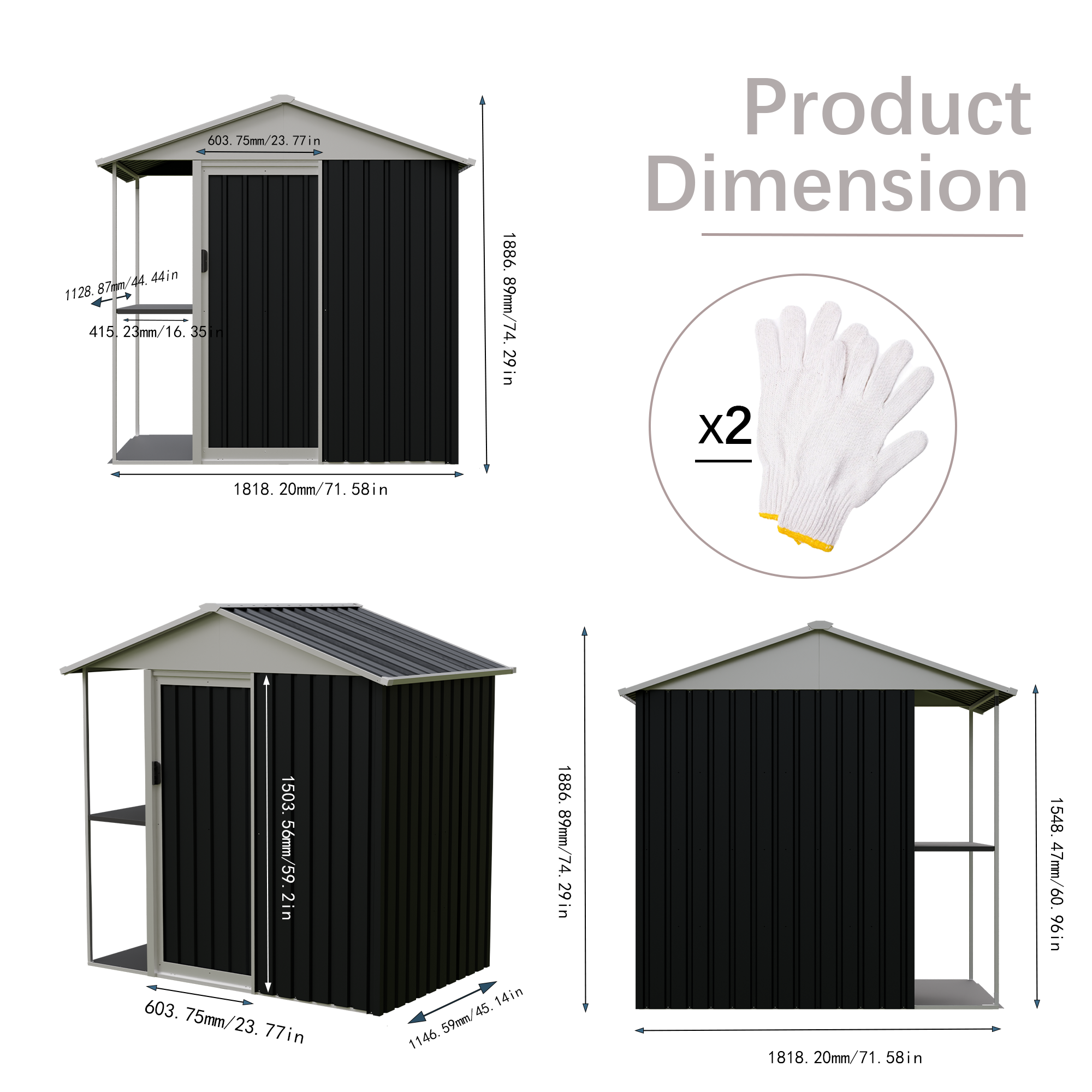 6 x 4 Ft Outdoor Storage Shed with Rack