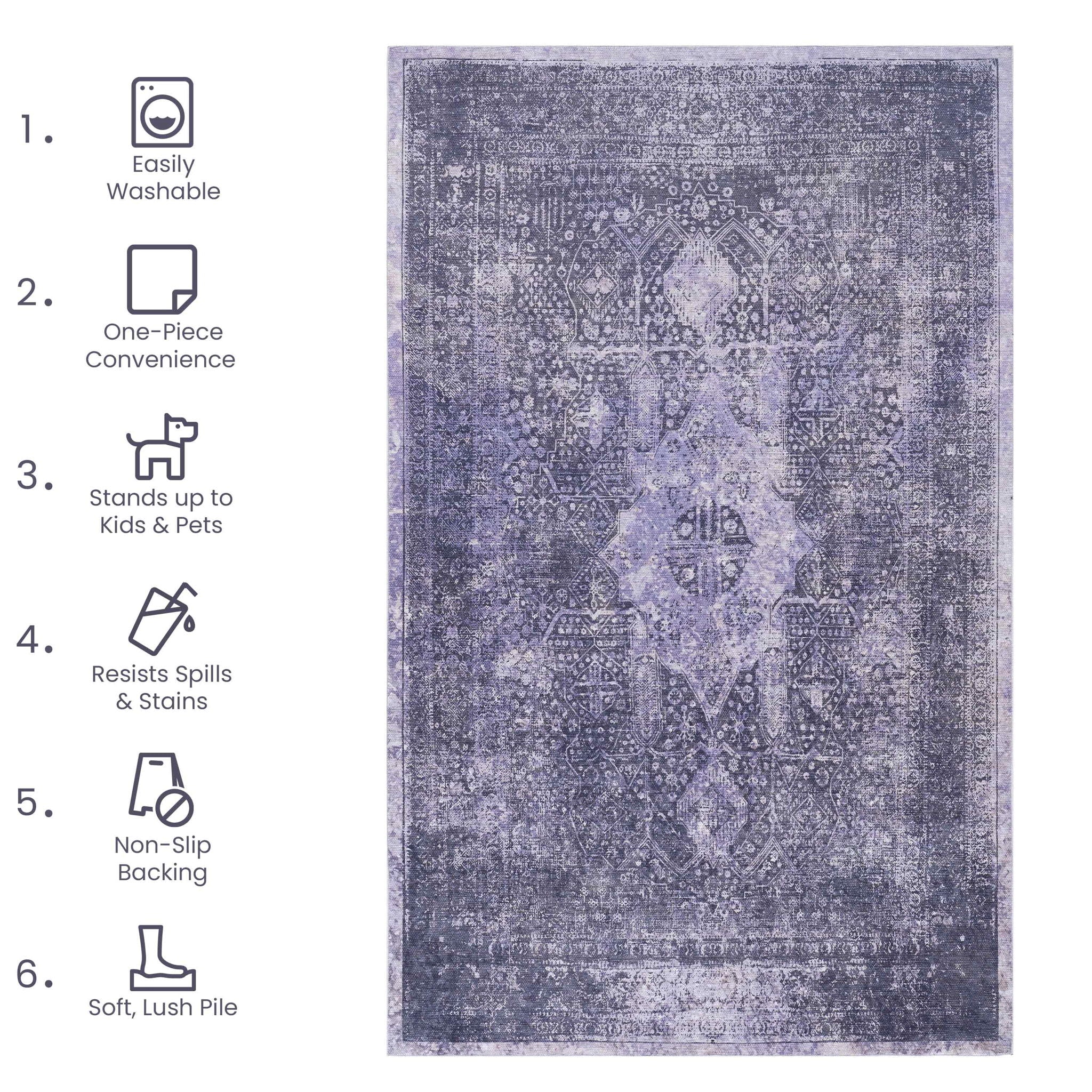 Maval - 6' X 9' Washable Area Rug - Anthracite