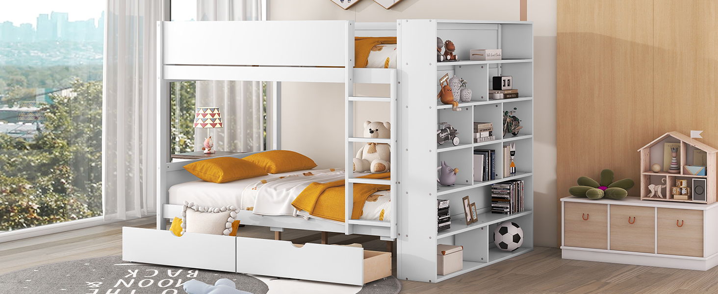 Bunk Bed With 2 Drawers And Multi Layer Cabinet