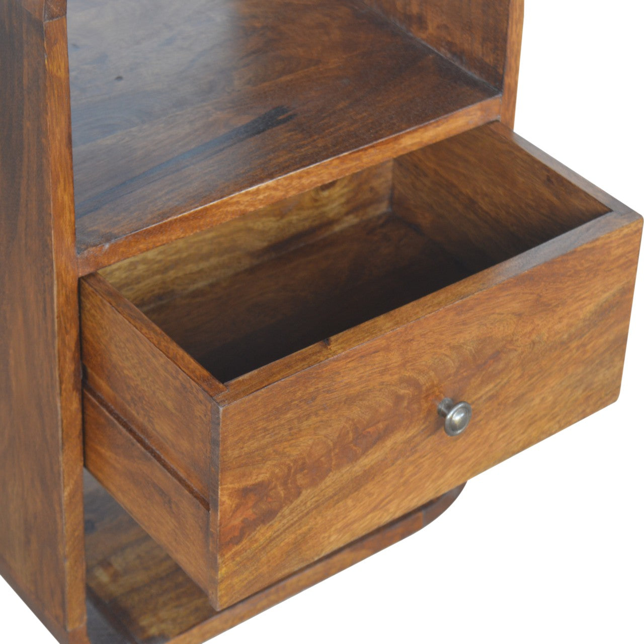Solid Wood Chestnut Curve 2-Drawer Nightstand, 2 Open Slots