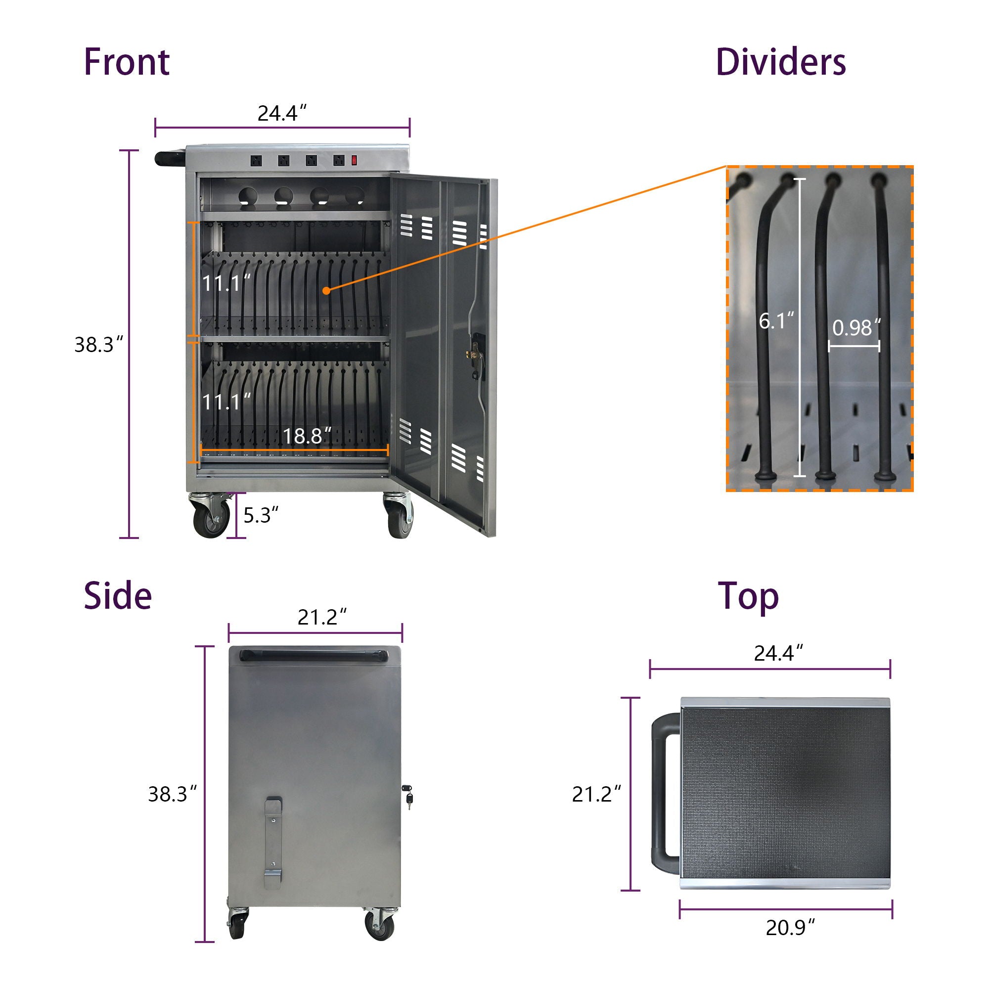 Mobile Charging Cart For Tablets Laptops 35, Device Capacity Matt Metal