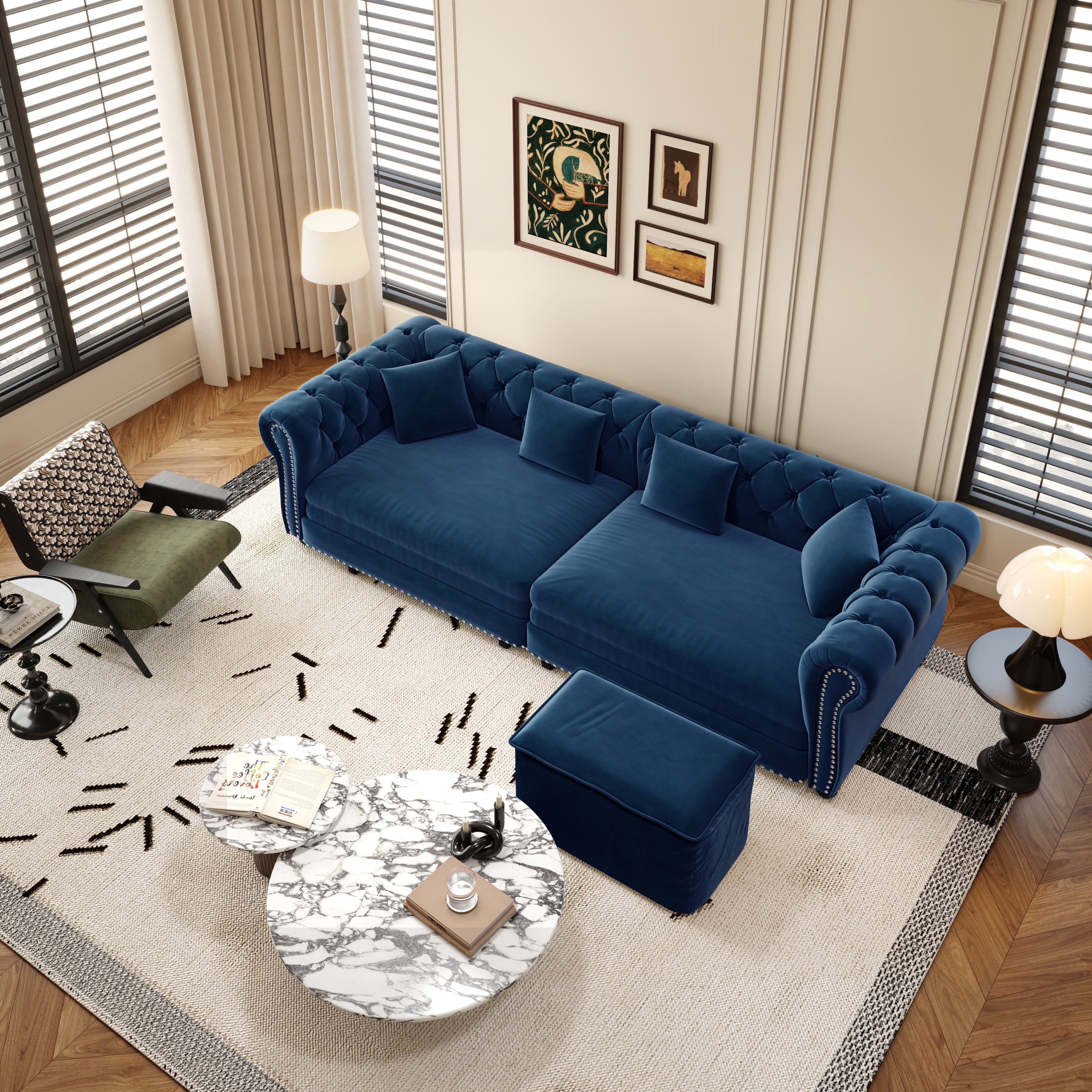 Chesterfield 3-in-1 Pull-Out Sofa Bed, Convertible Sleeper Sofa