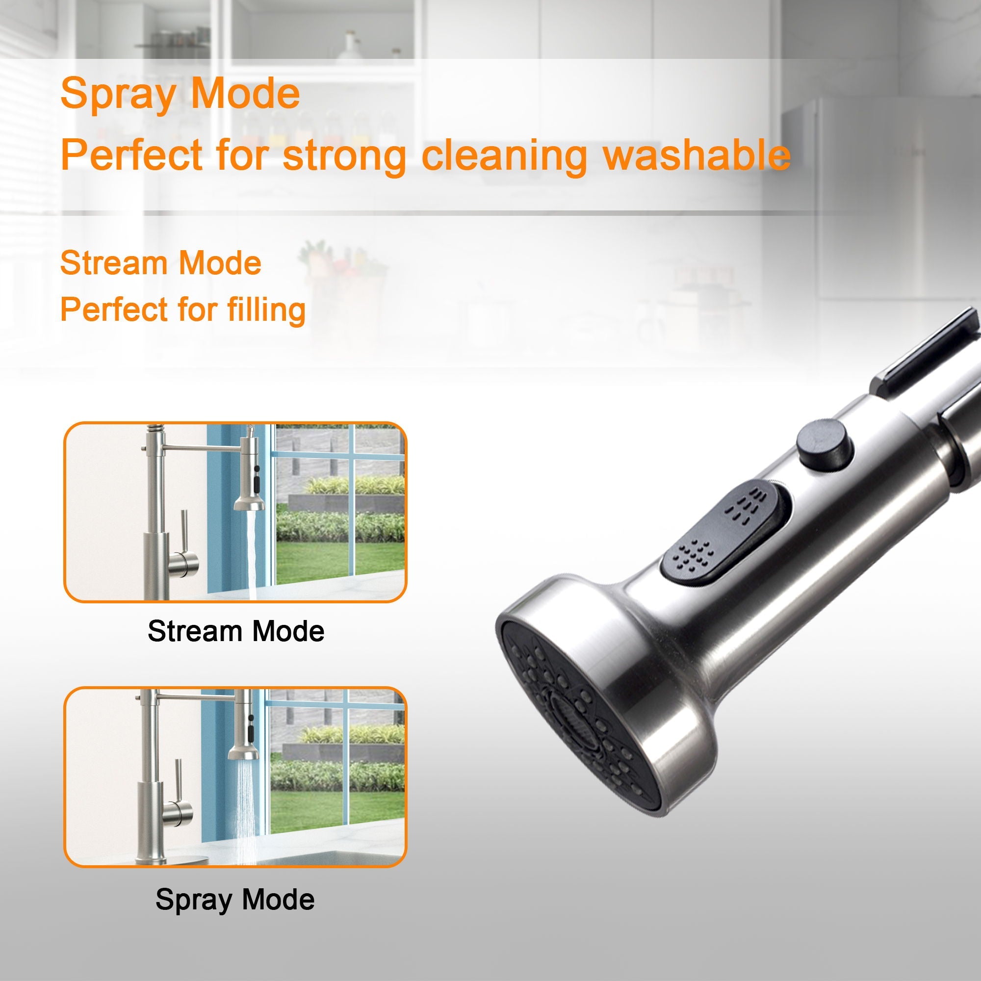 21" Commercial Kitchen Faucet With Dual Function Pull Down Sprayhead In, Stainless Steel - Brushed Nickel