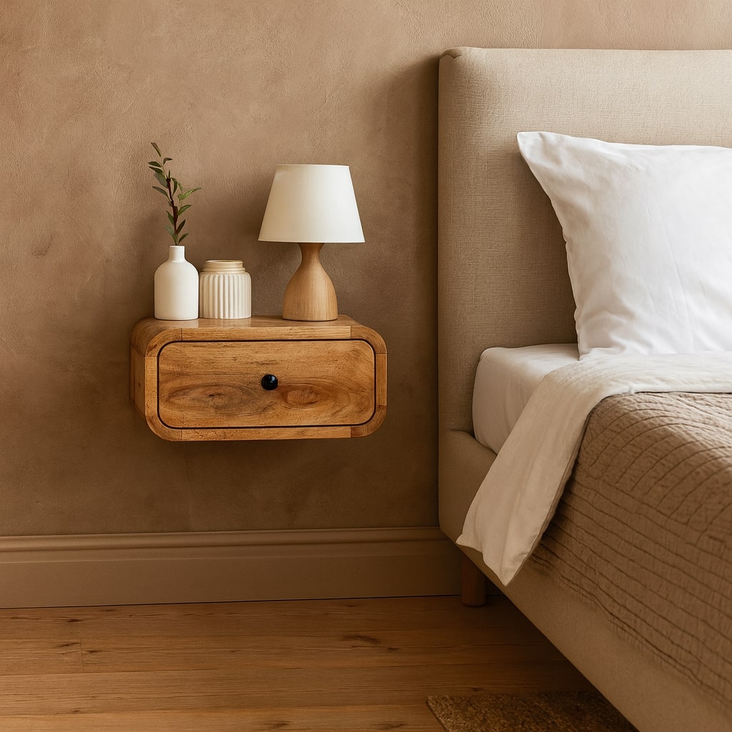 Avora Mini Wall-Mounted Oak-ish Nightstand, 1-Drawer