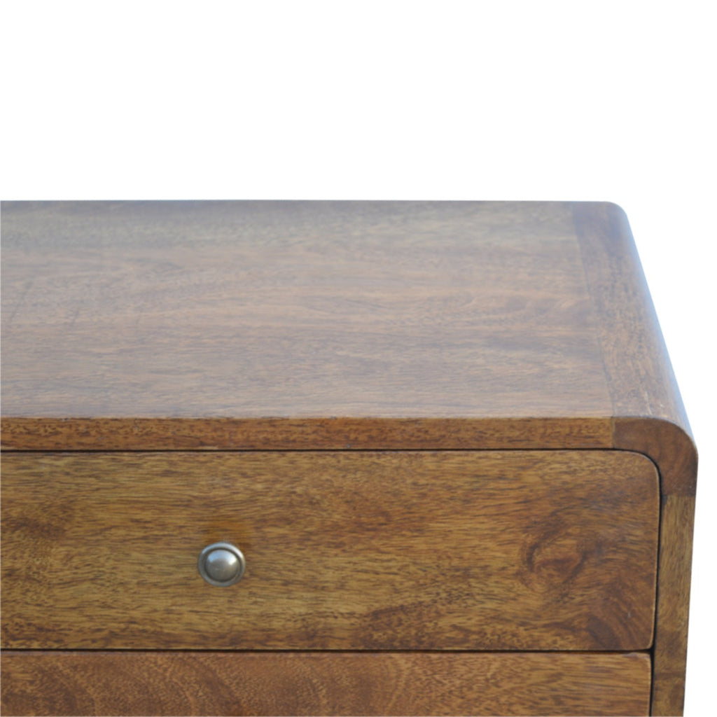 Solid Wood Curved Nightstand, 2-Drawers, Chestnut