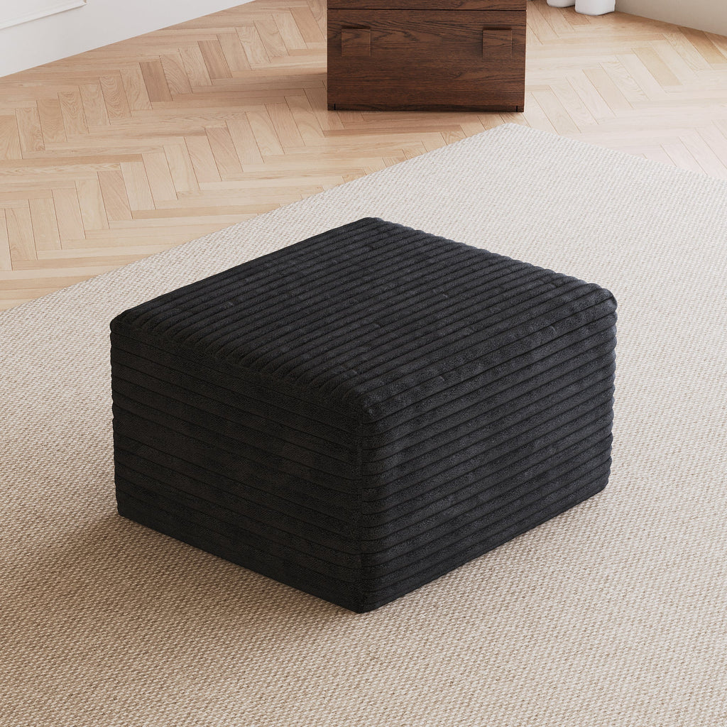 Black Plush Corduroy Sofa Ottoman - No Assembly Required