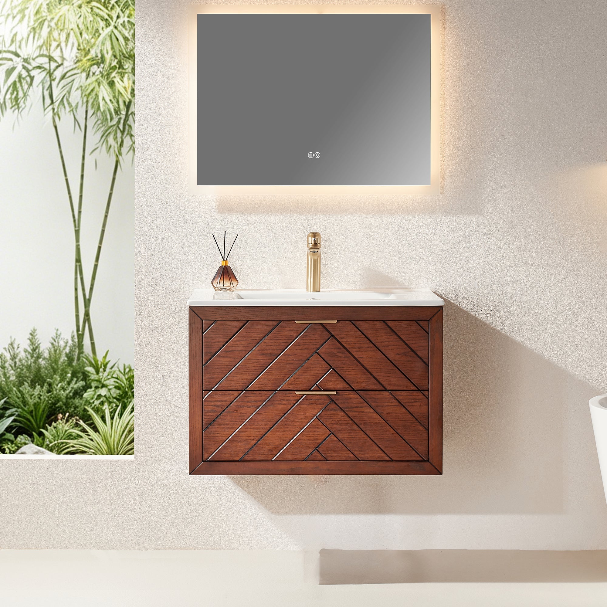 30" Pre-Assembled Wall Mounted & Floating Single Vanity Cabinet with 1-Hole Ceramic Top