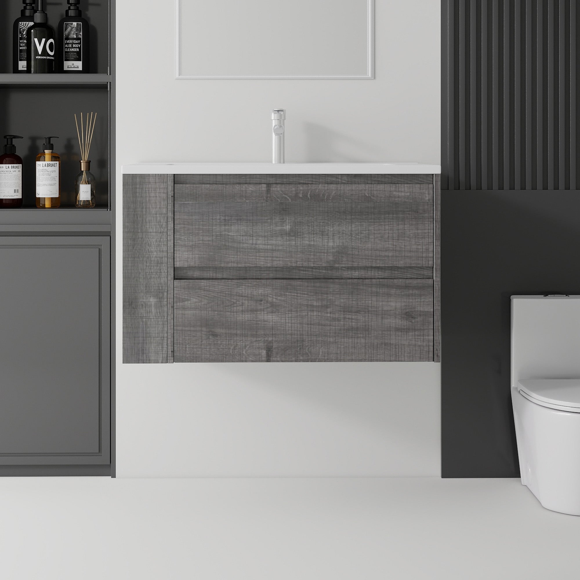 36 Inch Floating Bathroom Vanity with Sink, Soft-Close Door, Ceramic Sink, Plywood