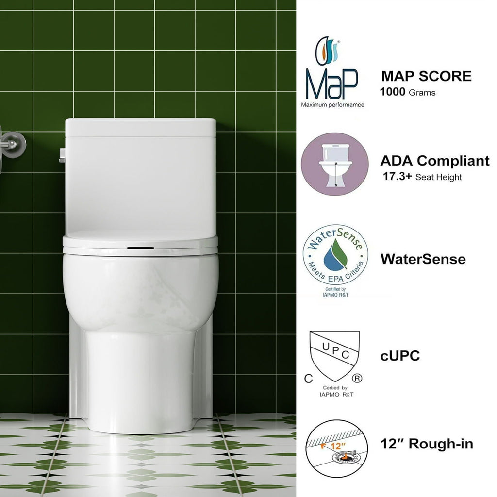 Gloss Tornado Flush 1 Piece Elongated Toilet With Siphonic Side Press, ADA Comfort Chair Height - Gloss White