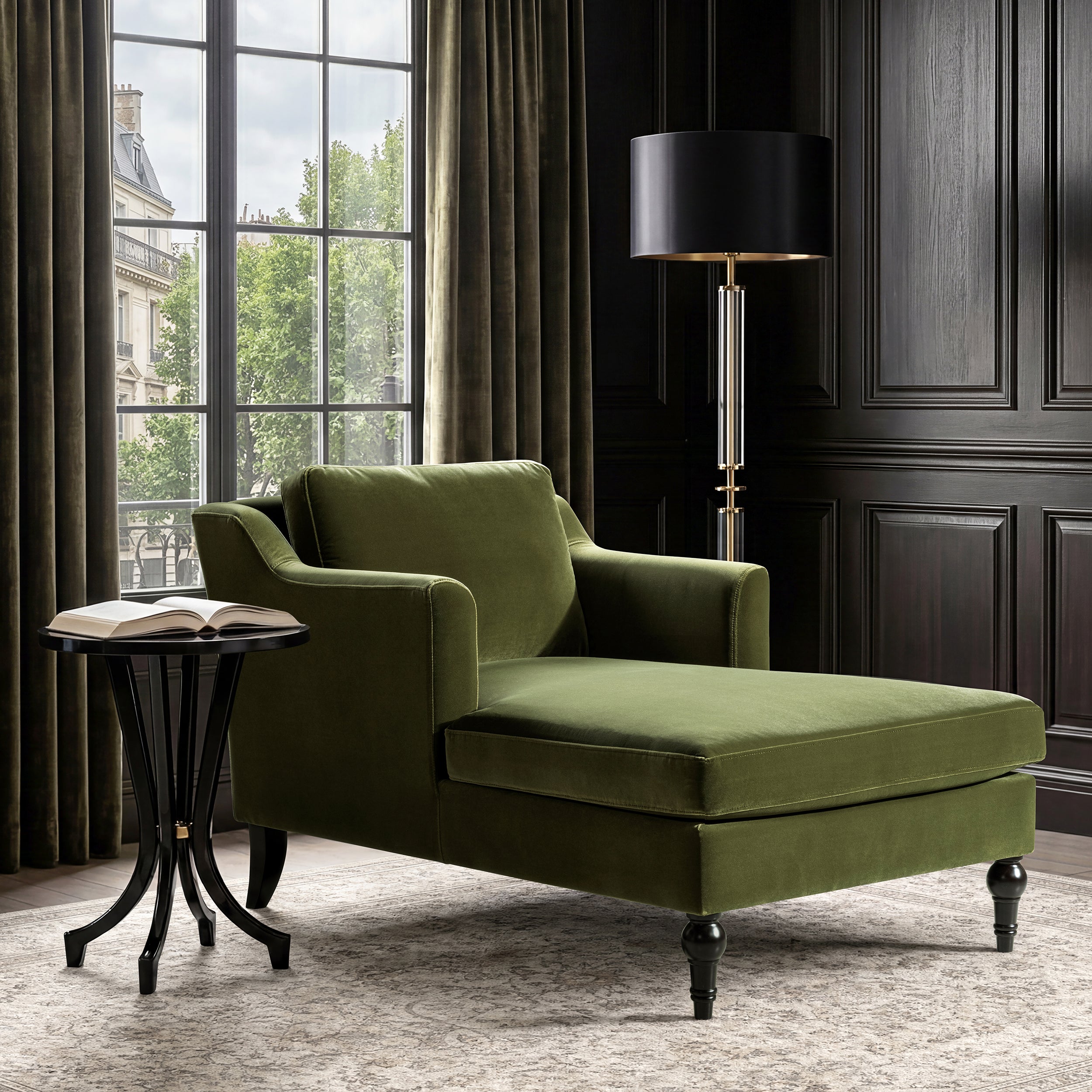 Josephine 60" Upholstered Chaise Lounge in Olive