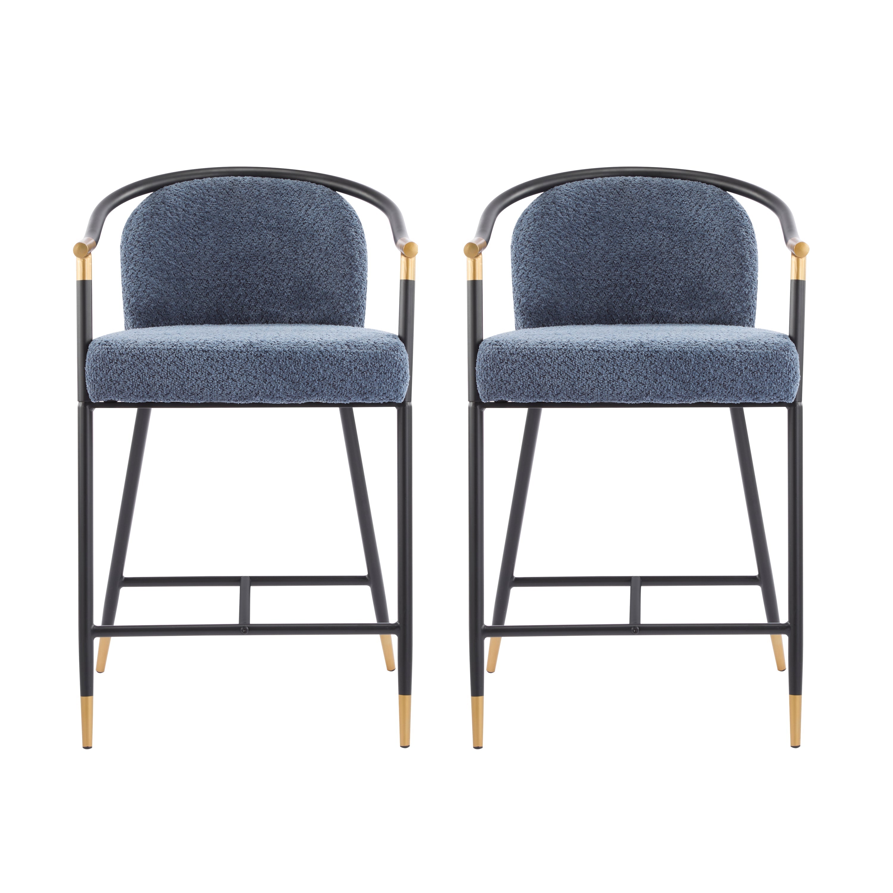 26" H Upholstered Counter Stool with Metal Frame (Set of 2) - Navy
