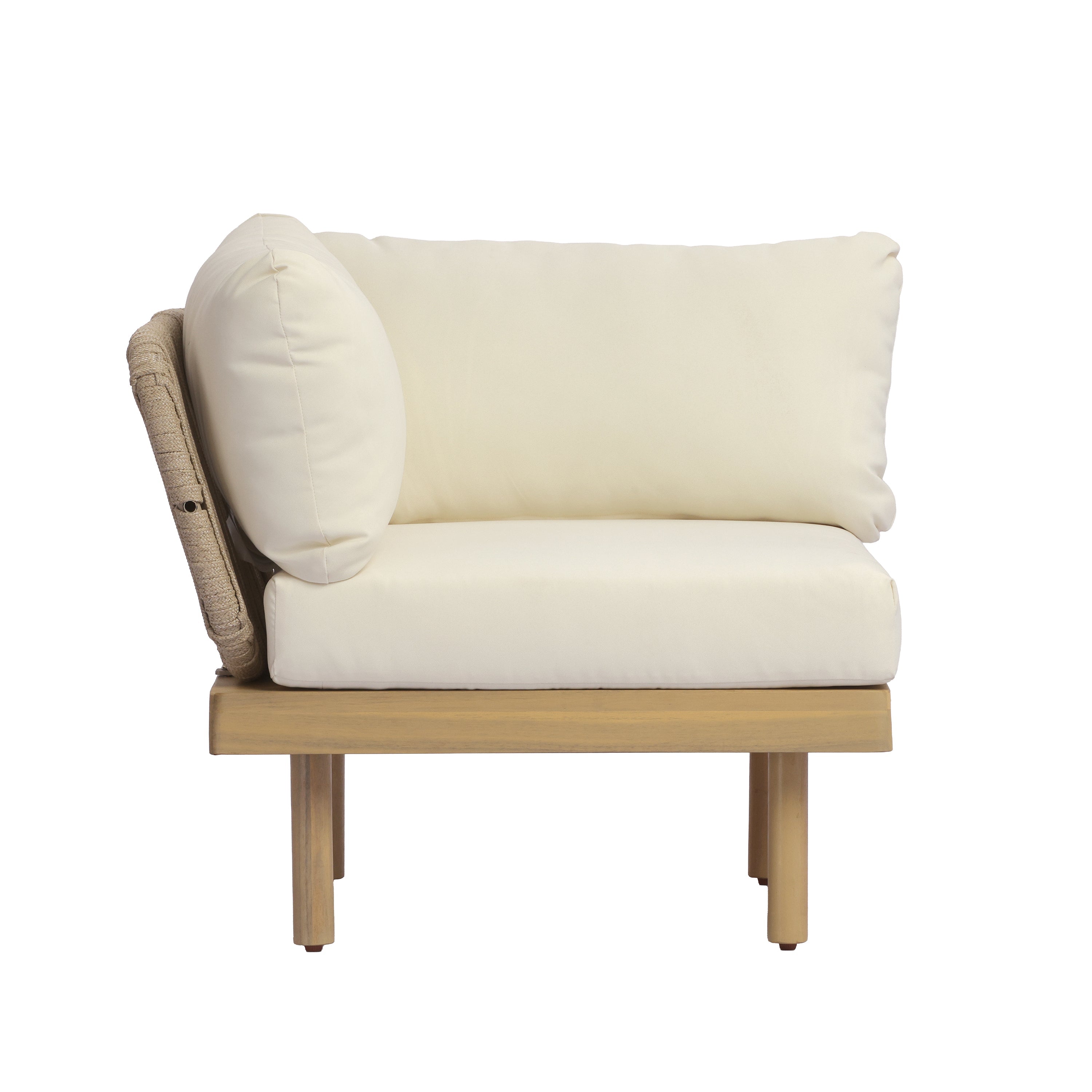 Acacia Wood Outdoor Corner Chair with Rope Back & Weather-Resistant Cushion
