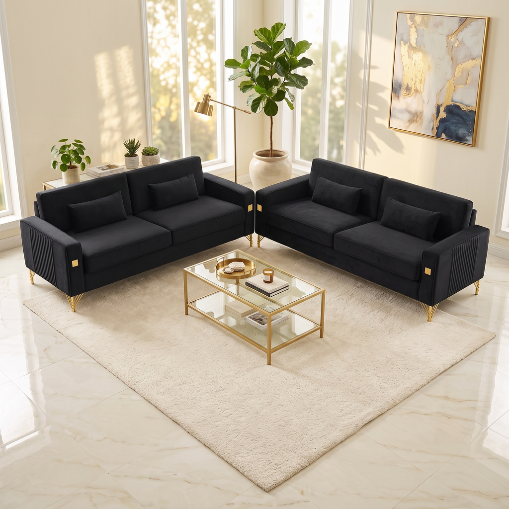 Black Velvet 2-Piece Sofa Set